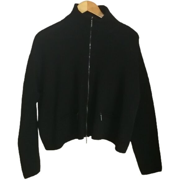 Animale Sweaters - ANIMALE Black Oversized Lagenlook Wool Knit Zipper Front Cardigan Size Small